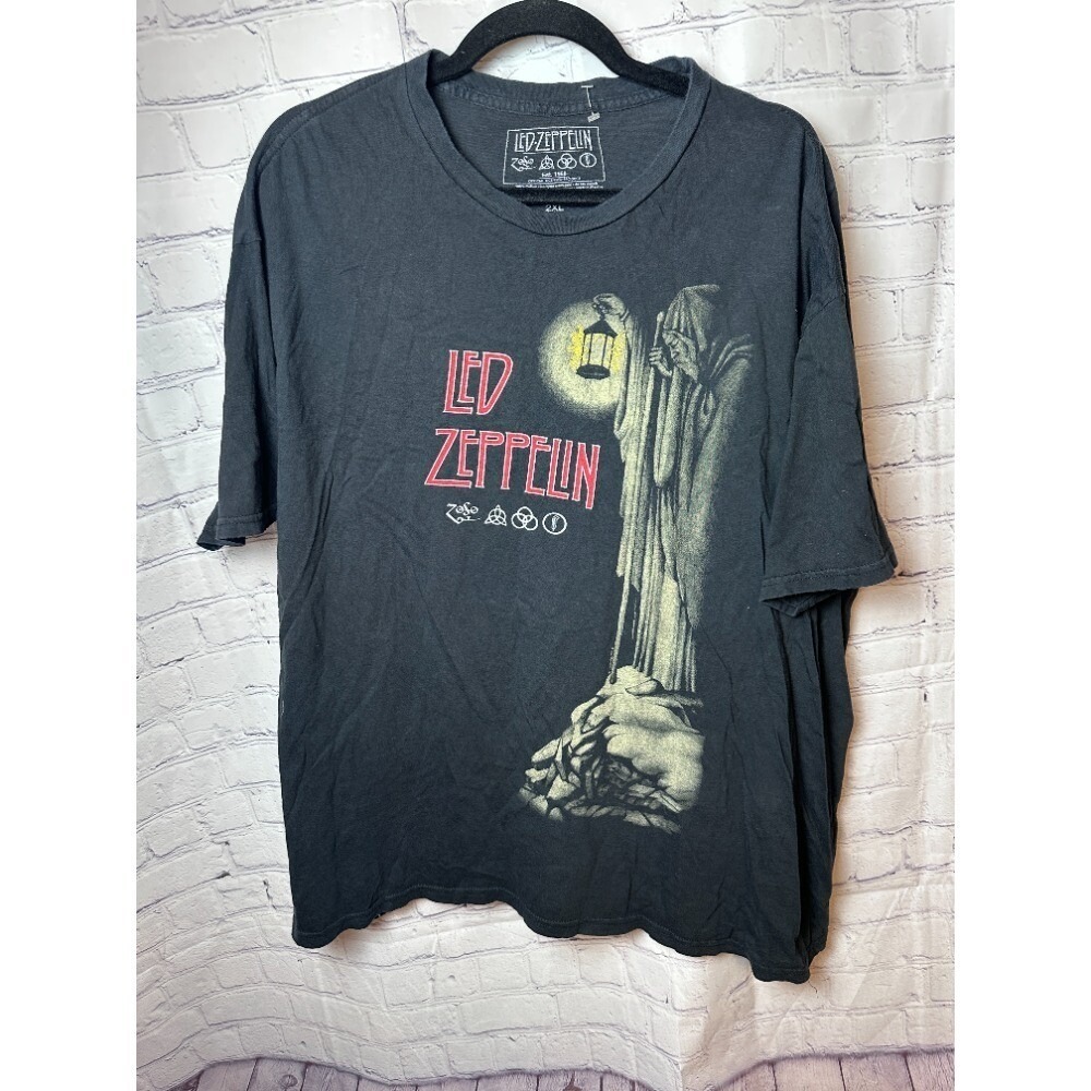 Led Zeppelin T-Shirt Black Graphic Print Rock Band Tee 2XL
